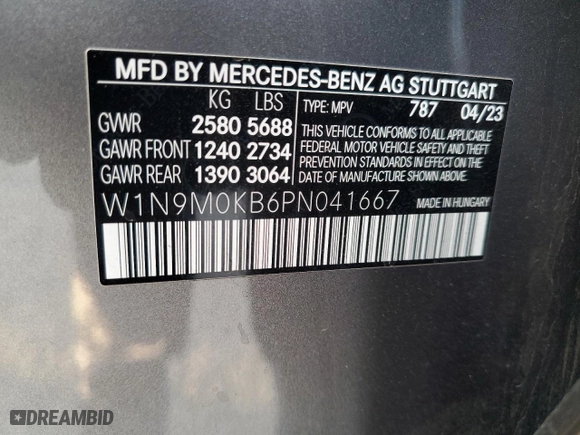 2023 Mercedes-Benz EQB with VIN W1N9M0KB6PN041667, listed as a Copart auction lot 82446194 with NaN miles and Salvage Title. Bid and sale history available at carsss.com. Image 13.
