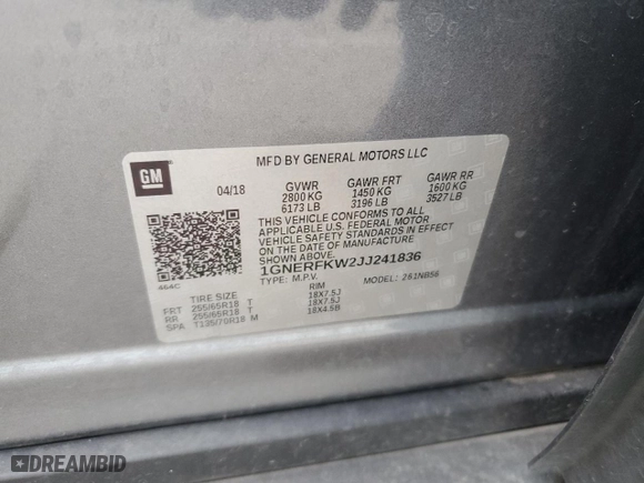 2018 Chevrolet Traverse LS with VIN 1GNERFKW2JJ241836, listed as a Copart auction lot 53277465 with 72,352 mi miles and Salvage Title. Bid and sale history available at carsss.com. Image 13.
