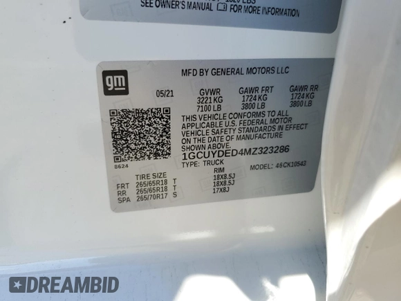 2021 Chevrolet Silverado 1500 LT with VIN 1GCUYDED4MZ323286, listed as a Copart auction lot 47771825 with 38,515 mi miles and Salvage Title. Bid and sale history available at DreamBid. Image 12.