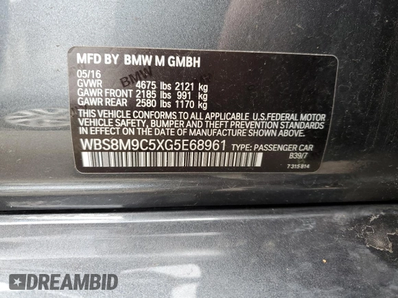 2016 BMW M3 with VIN WBS8M9C5XG5E68961, listed as a Copart auction lot 79859313 with 65,345 mi miles. Bid and sale history available at carsss.com. Image 12.