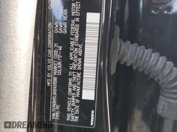 2017 Volvo S60 Dynamic with VIN YV140MTL5H2431586, listed as a Copart auction lot 45153205 with 92,781 mi miles and Salvage Title. Bid and sale history available at carsss.com. Image 12.