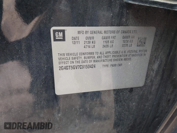 2012 Buick Regal Turbo Premium 2 с VIN 2G4GT5GV7C9150424, выставлен на аукционе IAAI как лот 42597265 с пробегом 202 285 миль миль и . История ставок и продаж доступна на DreamBid. Изображение 9.