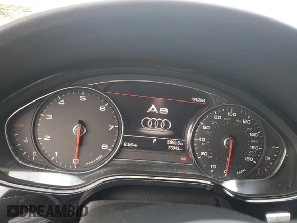2017 Audi A8 L with VIN WAU44AFDXHN006499, listed as a Copart auction lot 74043014 with 73,043 mi miles and Salvage Title. Bid and sale history available at carsss.com. Image 9.