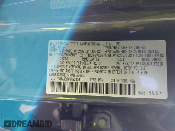 2024 Mazda CX-50 S Preferred z VIN 7MMVABBM8RN215110, wystawiony jako IAAI lot #41845039 z przebiegiem 8085 mil mil oraz . Historia ofert i sprzedaży dostępna na DreamBid. Obrazek 9.