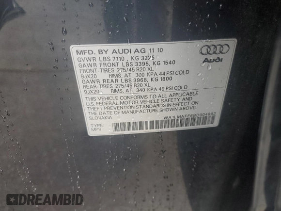 2011 Audi Q7 3.0L TDI Premium Plus with VIN WA1LMAFE6BD004893, listed as a Copart auction lot 42706195 with 171,608 mi miles and Salvage Title. Bid and sale history available at carsss.com. Image 13.