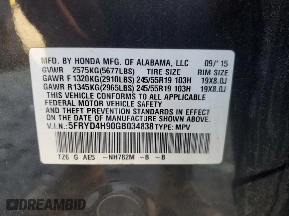 2016 Acura MDX w/Advance with VIN 5FRYD4H90GB034838, listed as a Copart auction lot 44778215 with 0 mi miles and Salvage Title. Bid and sale history available at carsss.com. Image 13.
