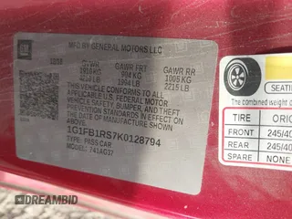 2019 Chevrolet Camaro 1LT with VIN 1G1FB1RS7K0128794, listed as a IAAI auction lot 41880625 with 115,888 mi miles. Bid and sale history available at carsss.com. Image 9.