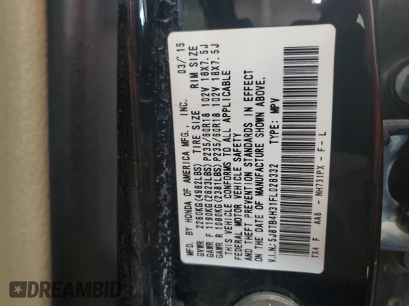 2015 Acura RDX z VIN 5J8TB4H31FL028332, wystawiony jako Copart lot #57906875 z przebiegiem 199 469 mil mil oraz Szkoda całkowita • Salvage title. Historia ofert i sprzedaży dostępna na DreamBid. Obrazek 12.