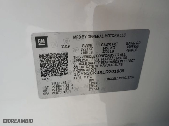 2020 Cadillac Escalade Premium Luxury with VIN 1GYS3CKJXLR201888, listed as a Copart auction lot 68256454 with 0 mi miles and Salvage Title. Bid and sale history available at carsss.com. Image 13.
