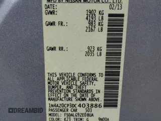 2013 Nissan LEAF SL with VIN 1N4AZ0CP3DC403886, listed as a Copart auction lot 54943805 with 58,196 mi miles and Clean title. Bid and sale history available at DreamBid. Image 12.
