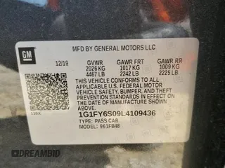 2020 Chevrolet Bolt EV LT with VIN 1G1FY6S09L4109436, listed as a Copart auction lot 61984105 with 50,636 mi miles and Clean title. Bid and sale history available at DreamBid. Image 12.
