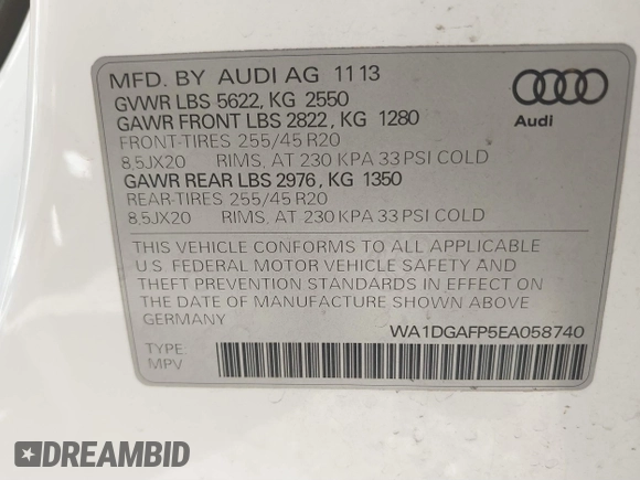 2014 Audi Q5 Premium Plus z VIN WA1DGAFP5EA058740, wystawiony jako IAAI lot #41734443 z przebiegiem 129 878 mil mil oraz . Historia ofert i sprzedaży dostępna na DreamBid. Obrazek 9.
