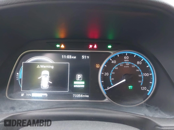 2018 Nissan LEAF SL with VIN 1N4AZ1CP0JC309157, listed as a IAAI auction lot 41902203 with 73,354 mi miles and . Bid and sale history available at DreamBid. Image 7.