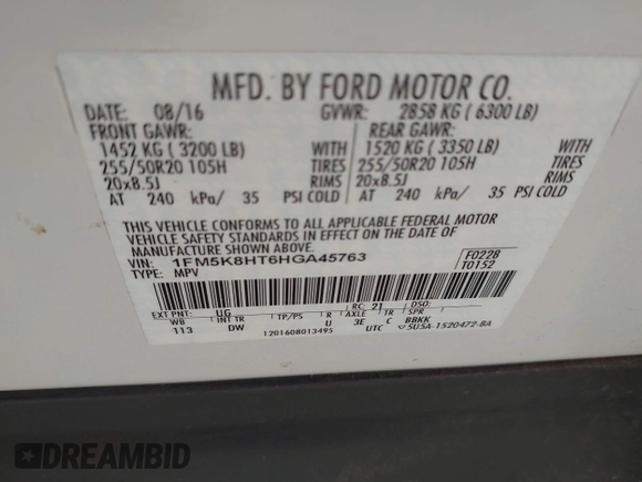 2017 Ford Explorer Platinum с VIN 1FM5K8HT6HGA45763, выставлен на аукционе IAAI как лот 42681207 с пробегом 152 091 миль миль и . История ставок и продаж доступна на DreamBid. Изображение 9.