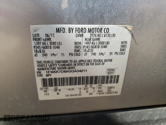 2016 Ford Explorer XLT with VIN 1FM5K7D88GGA34211, listed as a Copart auction lot 52131635 with 153,970 mi miles and Clean Title. Bid and sale history available at DreamBid. Image 13.