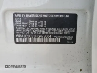 2017 BMW 5 Series 540i с VIN WBAJE5C35HG478004, выставлен на аукционе Copart как лот 57184545 с пробегом Не указан миль и Списание • Salvage title. История ставок и продаж доступна на DreamBid. Изображение 12.
