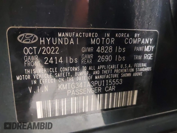 2023 Genesis G70 2.0T with VIN KMTG34TA3PU115553, listed as a IAAI auction lot 41822917 with 35,784 mi miles and . Bid and sale history available at DreamBid. Image 9.