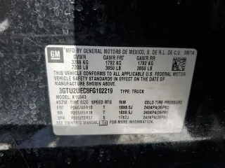 2015 GMC Sierra 1500 SLE with VIN 3GTU2UEC8FG102219, listed as a Copart auction lot 43598875 with 93,732 mi miles and Salvage Title. Bid and sale history available at carsss.com. Image 12.
