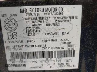 2008 Ford F-150 XL with VIN 1FTRW14W08FC34142, listed as a IAAI auction lot 42028536 with 262,346 mi miles. Bid and sale history available at carsss.com. Image 9.