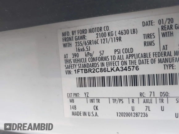 2020 Ford Transit Cargo с VIN 1FTBR2C86LKA34576, выставлен на аукционе IAAI как лот 40383985 с пробегом 54 377 миль миль и . История ставок и продаж доступна на DreamBid. Изображение 9.