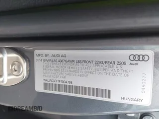 2015 Audi A3 1.8T Premium with VIN WAUACGFF1F1004798, listed as a IAAI auction lot 42078500 with 89,747 mi miles. Bid and sale history available at carsss.com. Image 9.