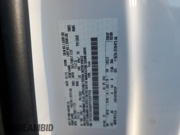 2015 Ford F-150 XLT z VIN 1FTEX1E82FFC07775, wystawiony jako Copart lot #56039945 z przebiegiem 60 184 mil mil oraz Czysty tytuł • Clean title. Historia ofert i sprzedaży dostępna na DreamBid. Obrazek 12.
