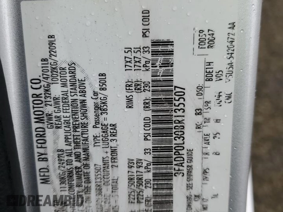 2011 Ford Fusion Hybrid with VIN 3FADP0L30BR135507, listed as a Copart auction lot 45727755 with 158,843 mi miles and Salvage title. Bid and sale history available at DreamBid. Image 13.