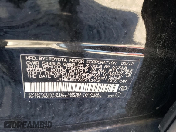 2012 Lexus LS 460 z VIN JTHBL5EF3C5112906, wystawiony jako Copart lot #88522745 z przebiegiem 153 747 mil mil oraz Czysty tytuł • Clean title. Historia ofert i sprzedaży dostępna na DreamBid. Obrazek 12.