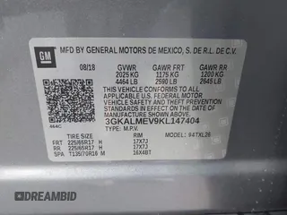 2019 GMC Terrain SLE with VIN 3GKALMEV9KL147404, listed as a IAAI auction lot 41763462 with 64,530 mi miles. Bid and sale history available at carsss.com. Image 9.