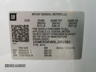 2020 Chevrolet Traverse LT Cloth with VIN 1GNERGKW5LJ201095, listed as a Copart auction lot 50979925 with 68,258 mi miles and Salvage Title. Bid and sale history available at carsss.com. Image 14.
