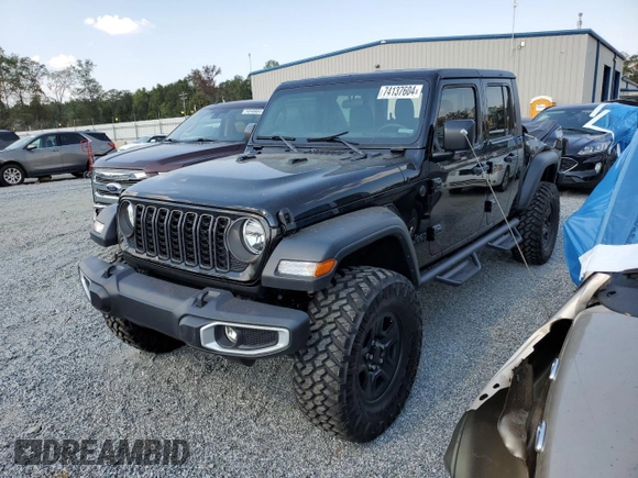 2024 Jeep Gladiator Sport z VIN 1C6HJTAG1RL109471, wystawiony jako Copart lot #74137604 z przebiegiem 1 667 mil mil oraz Szkoda całkowita • Salvage title. Historia ofert i sprzedaży dostępna na DreamBid. Obrazek 1.