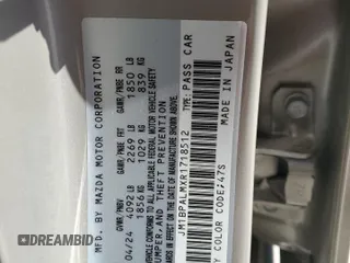 2024 Mazda 3 S Preferred z VIN JM1BPALMXR1718512, wystawiony jako Copart lot #44570995 z przebiegiem 4 332 mil mil oraz Szkoda całkowita • Salvage title. Historia ofert i sprzedaży dostępna na DreamBid. Obrazek 15.