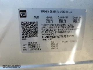 2021 Chevrolet Traverse LT Cloth with VIN 1GNEVGKW7MJ235021, listed as a Copart auction lot 79947374 with 42,186 mi miles and Salvage Title. Bid and sale history available at carsss.com. Image 15.