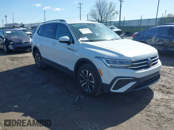 2024 Volkswagen Tiguan S with VIN 3VVFB7AX7RM063715, listed as a IAAI auction lot 41974650 with 23,374 mi miles and . Bid and sale history available at DreamBid. Image 1.