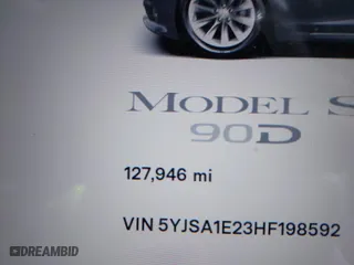 2017 Tesla Model S 100D with VIN 5YJSA1E23HF198592, listed as a IAAI auction lot 41721755 with 127,946 mi miles. Bid and sale history available at carsss.com. Image 16.