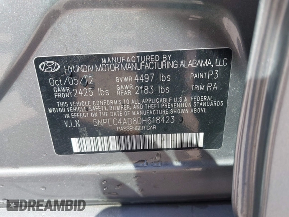 2013 Hyundai Sonata Limited with VIN 5NPEC4AB8DH618423, listed as a IAAI auction lot 42146040 with 195,427 mi miles and . Bid and sale history available at carsss.com. Image 9.