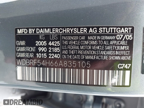 2006 Mercedes-Benz C 280 Luxury with VIN WDBRF54H66A835105, listed as a IAAI auction lot 42476377 with 229,702 mi miles and . Bid and sale history available at DreamBid. Image 9.