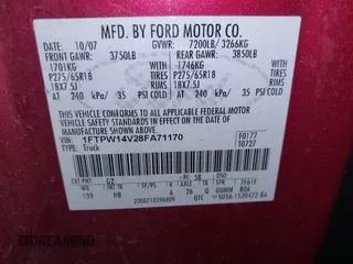 2008 Ford F-150 XLT with VIN 1FTPW14V28FA71170, listed as a IAAI auction lot 41456540 with 157,281 mi miles. Bid and sale history available at carsss.com. Image 9.
