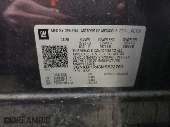 2021 Chevrolet Blazer LT с VIN 3GNKBHR46MS522760, выставлен на аукционе Copart как лот 89177745 с пробегом Не указан миль и Списание • Salvage title. История ставок и продаж доступна на DreamBid. Изображение 13.