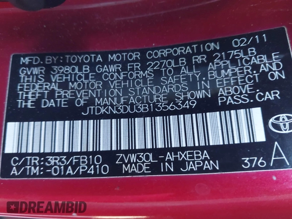 2011 Toyota Prius I z VIN JTDKN3DU3B1356349, wystawiony jako IAAI lot #41244243 z przebiegiem 161 803 mil mil oraz . Historia ofert i sprzedaży dostępna na DreamBid. Obrazek 9.