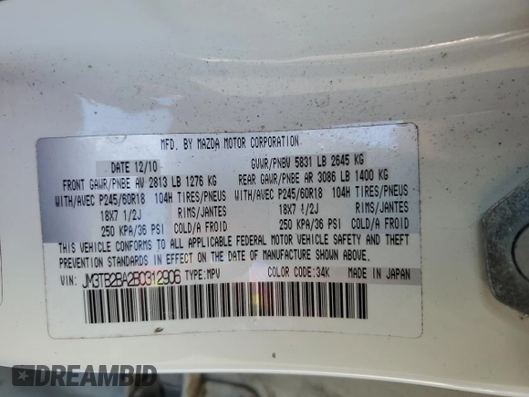2011 Mazda CX-9 Sport z VIN JM3TB2BA2B0312906, wystawiony jako Copart lot #45401735 z przebiegiem 280 231 mil mil oraz Szkoda całkowita • Salvage title. Historia ofert i sprzedaży dostępna na DreamBid. Obrazek 13.