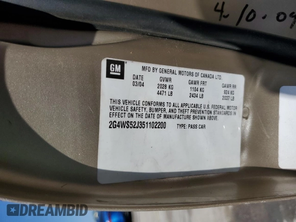 2005 Buick Century Custom with VIN 2G4WS52J351102200, listed as a Copart auction lot 53393965 with 112,177 mi miles and Salvage Title. Bid and sale history available at DreamBid. Image 12.