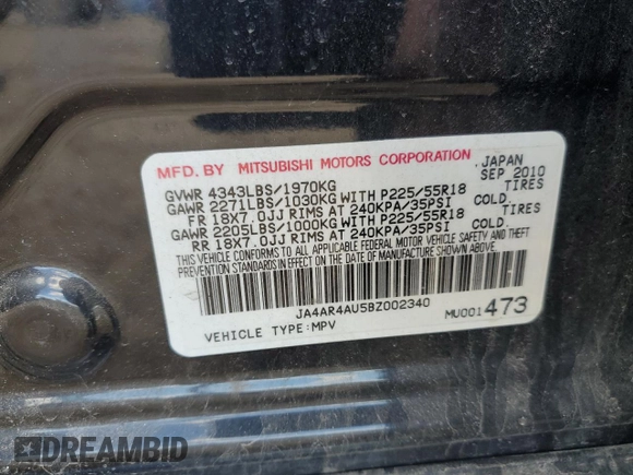 2011 Mitsubishi Outlander SE z VIN JA4AR4AU5BZ002340, wystawiony jako Copart lot #58254175 z przebiegiem 145 287 mil mil oraz Szkoda całkowita • Salvage title. Historia ofert i sprzedaży dostępna na DreamBid. Obrazek 13.