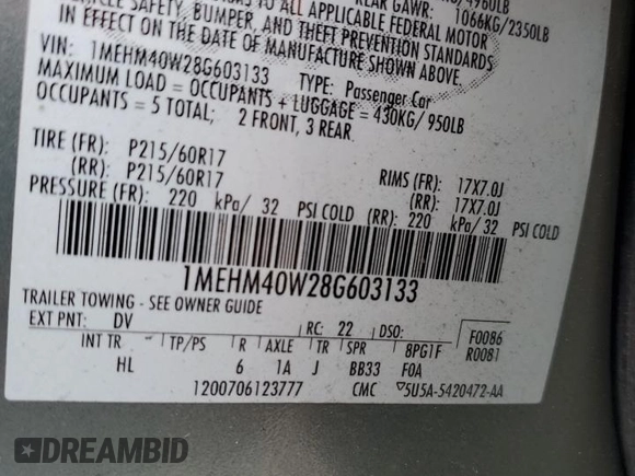 2008 Mercury Sable с VIN 1MEHM40W28G603133, выставлен на аукционе Copart как лот 51578335 с пробегом 177 540 миль миль и Списание • Salvage title. История ставок и продаж доступна на DreamBid. Изображение 12.