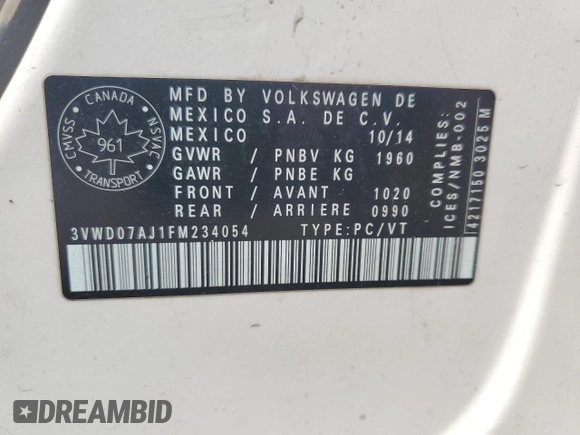 2015 Volkswagen Jetta SE z VIN 3VWD07AJ1FM234054, wystawiony jako Copart lot #63195905 z przebiegiem 425 199 mil mil oraz Czysty tytuł • Clean title. Historia ofert i sprzedaży dostępna na DreamBid. Obrazek 13.