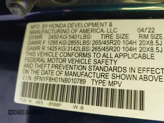 2022 Honda Passport Elite z VIN 5FNYF8H01NB010789, wystawiony jako IAAI lot #41623091 z przebiegiem 17 764 mil mil oraz . Historia ofert i sprzedaży dostępna na DreamBid. Obrazek 9.