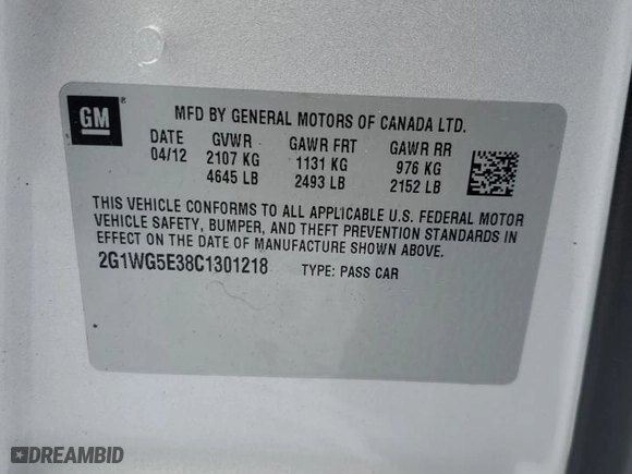2012 Chevrolet Impala LT Fleet with VIN 2G1WG5E38C1301218, listed as a Copart auction lot 41793325 with 119,241 mi miles and Salvage Title. Bid and sale history available at carsss.com. Image 15.