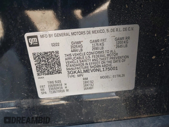 2022 GMC Terrain SLE with VIN 3GKALMEV0NL175001, listed as a IAAI auction lot 41614835 with 38,455 mi miles. Bid and sale history available at carsss.com. Image 9.