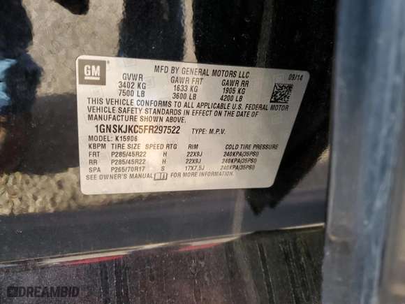2015 Chevrolet Suburban LT with VIN 1GNSKJKC5FR297522, listed as a Copart auction lot 49248575 with 265,876 mi miles and Clean Title. Bid and sale history available at carsss.com. Image 13.