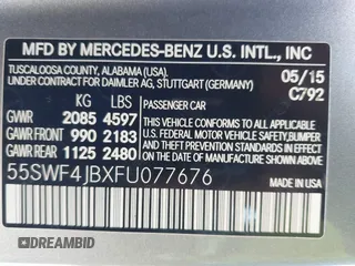 2015 Mercedes-Benz C 300 with VIN 55SWF4JBXFU077676, listed as a IAAI auction lot 41714534 with 104,177 mi miles and . Bid and sale history available at DreamBid. Image 9.